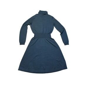 Shade Turtleneck Sweater Dress Ribbed Waist A-Line Midi‎ Dark Gray Sm Wool Blend